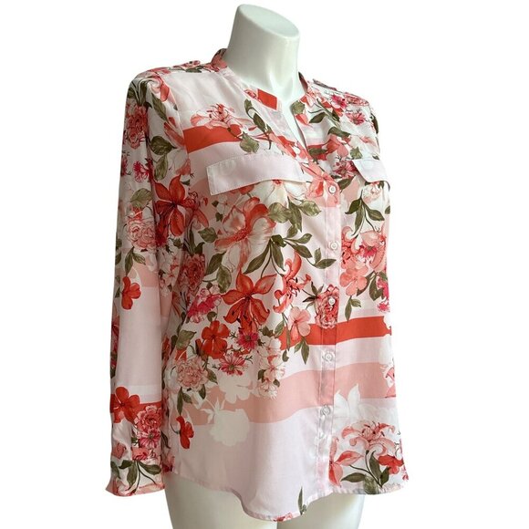 Calvin Klein Botanical Roll-Sleeve Utility Blouse Porcelain Rose Women’s Size XL - Picture 4 of 11